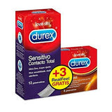 DUREX SENSITIVO CONTACTO TOTAL 12 UNIDADES + 3 REAL FEEL